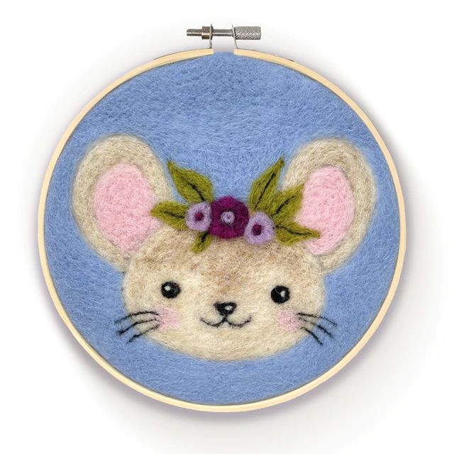 Needle Felting Kit - Floral Mouse In A Hoop by The Crafty Kit Co.