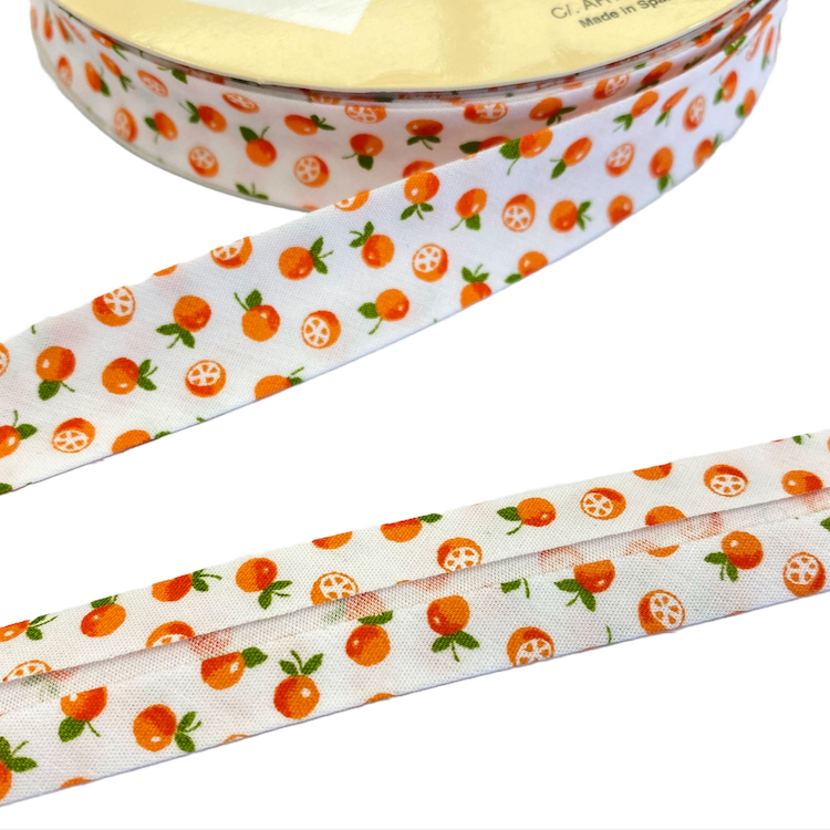 Bias Binding Oranges on White Col 71 - 18mm Wide by Fany