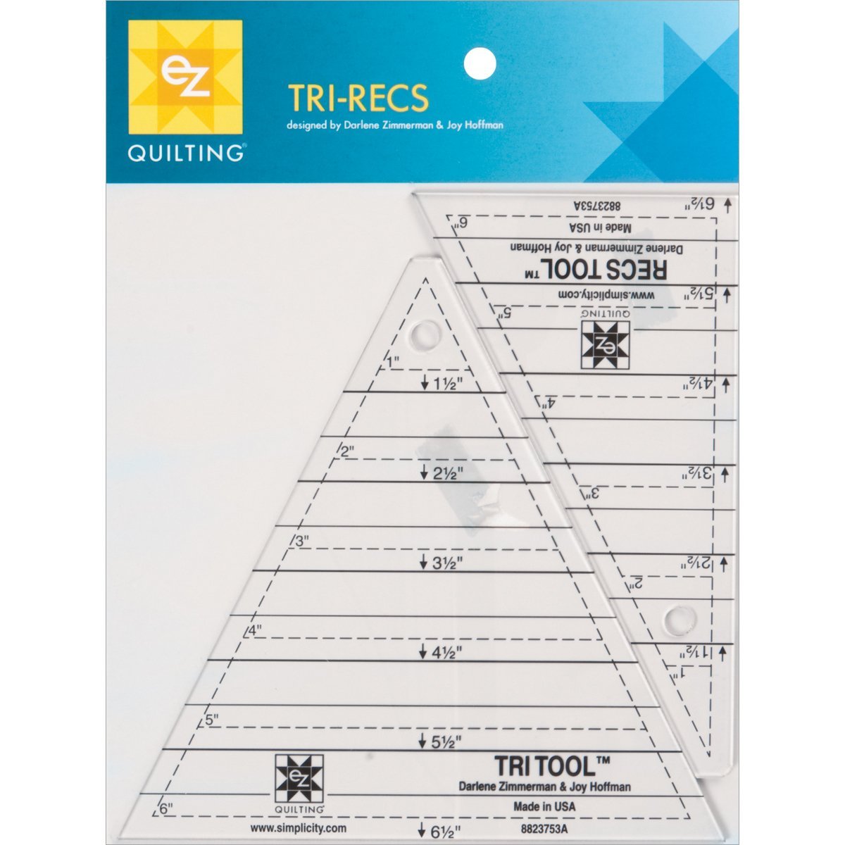 Patchwork & Quilting Ruler - Tri Recs Triangle by Darlene Zimmerman and Joy Hoffmann for eZ Quilting 