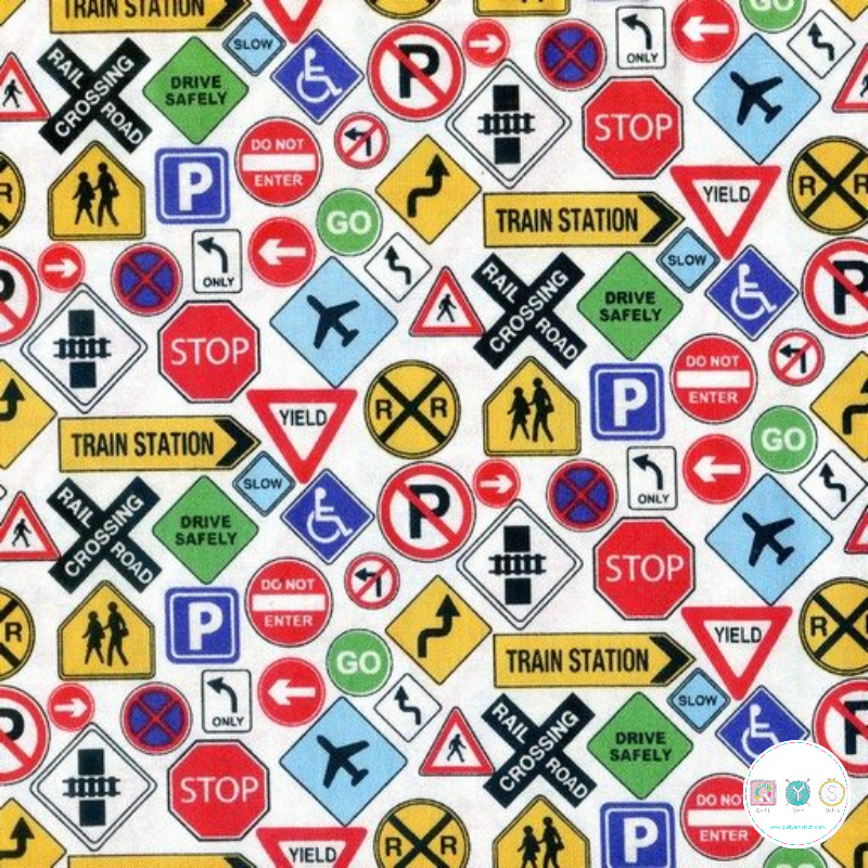 Quilting Fabric - Road Traffic Driving Signs from Connector Playmats by Deborah Edwards for Northcott Fabrics 21144 10