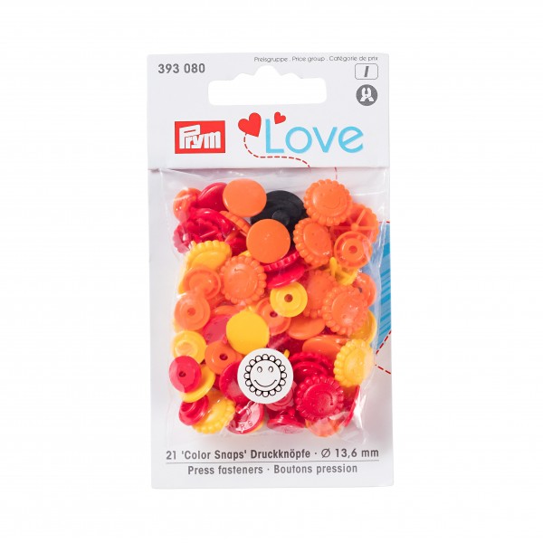 Snap Fasteners - 12.4mm Flower Shape in Red, Orange and Yellow by Prym Love 393 080