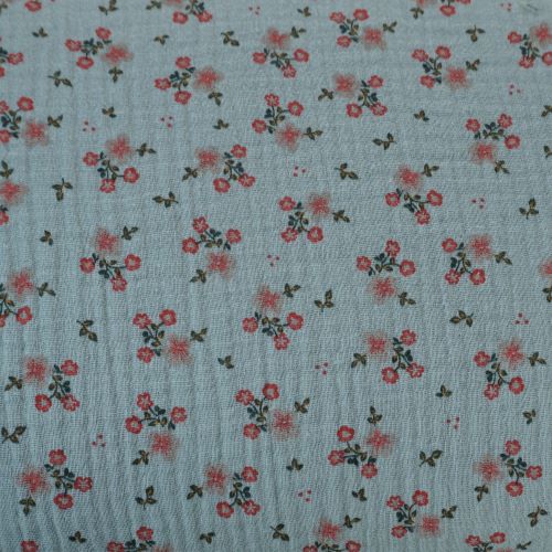 Organic Double Gauze Fabric in Mint Floral 