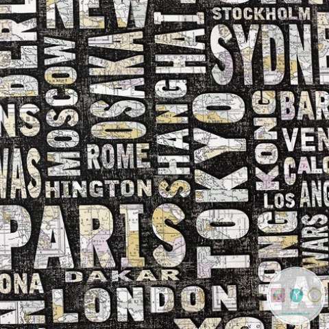  Travel Words Canvas Fabric - Ottoman Print - Upholstery - Heavy Weight - Bag Fabric - Canvas