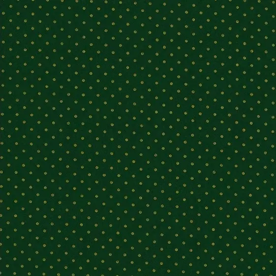 Cotton Poplin Fabric with Small Metallic Gold Dots on Green