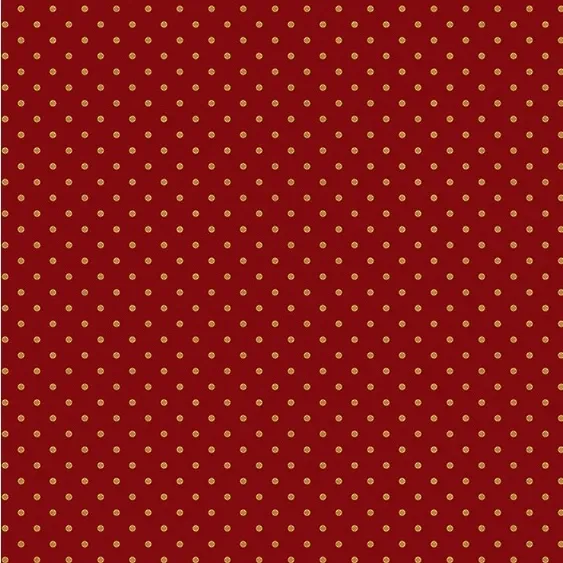 Cotton Poplin Fabric with Small Metallic Gold Dots on Red
