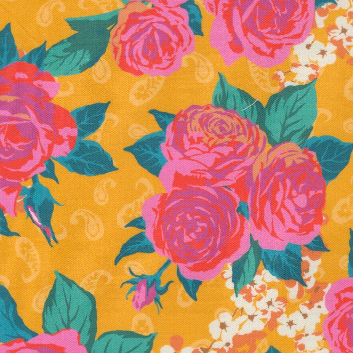 Quilting Fabric - Large Roses on Golden from Paisley Rose by Crystal Manning for Moda 11880 21