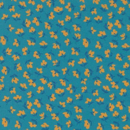 Quilting Fabric - Orange Floral on Turquoise from Paisley Rose by Crystal Manning for Moda 11885 12