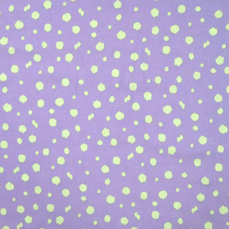 Viscose Fabric with Neon Mint Dots on Lilac Purple