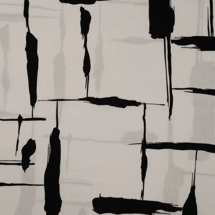 Viscose Fabric with Black Paint Strokes On White