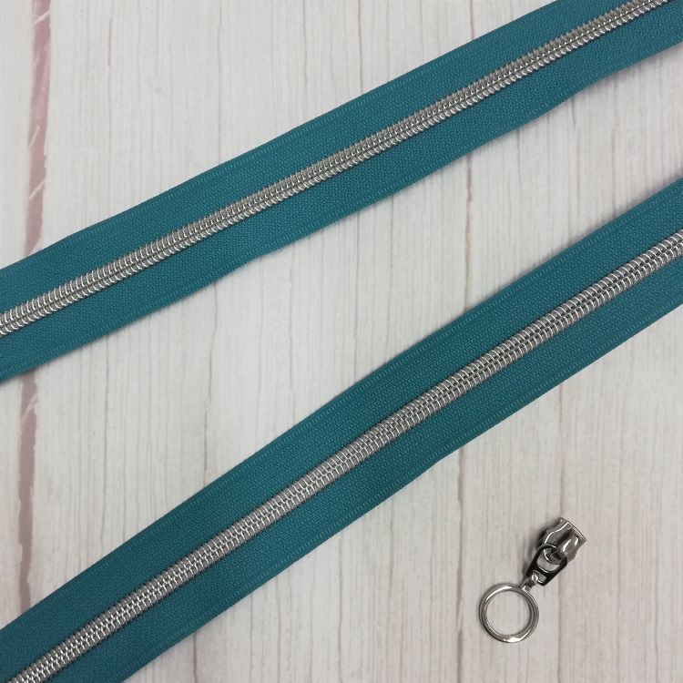 No 5 Petrol Blue Zipper with Silver Coil - Sold by the Metre