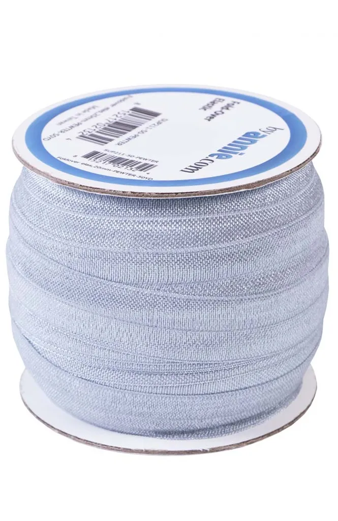 Pewter - Fold Over Elastic by Annie (foe) - 20mm - Ribbon - Haberdashery