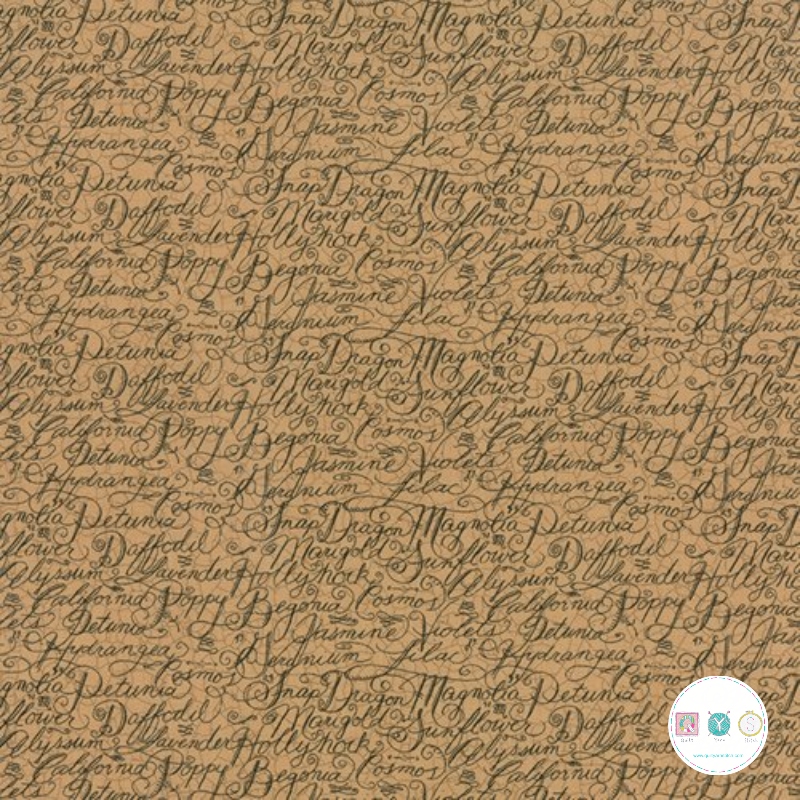 Quilting Fabric - Wheat Tan Garden Text from Patchwork Garden by Kathy Schmitz for Moda 6061-13 