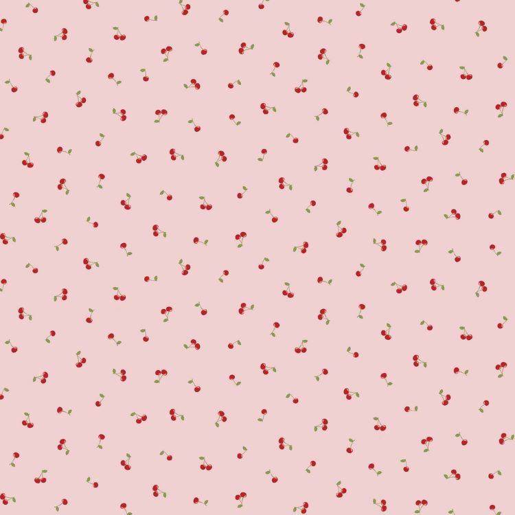 Cotton Poplin Fabric in Pink with Small Cherries