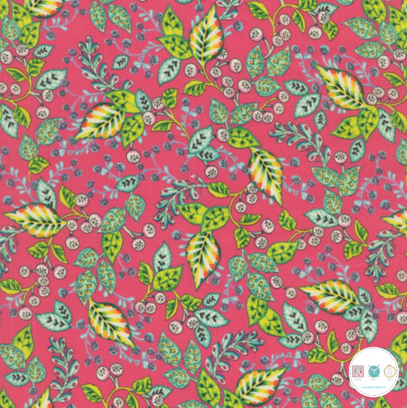 Quilting Fabric with leaves on Pink from Evelyn for Quilting Treasures