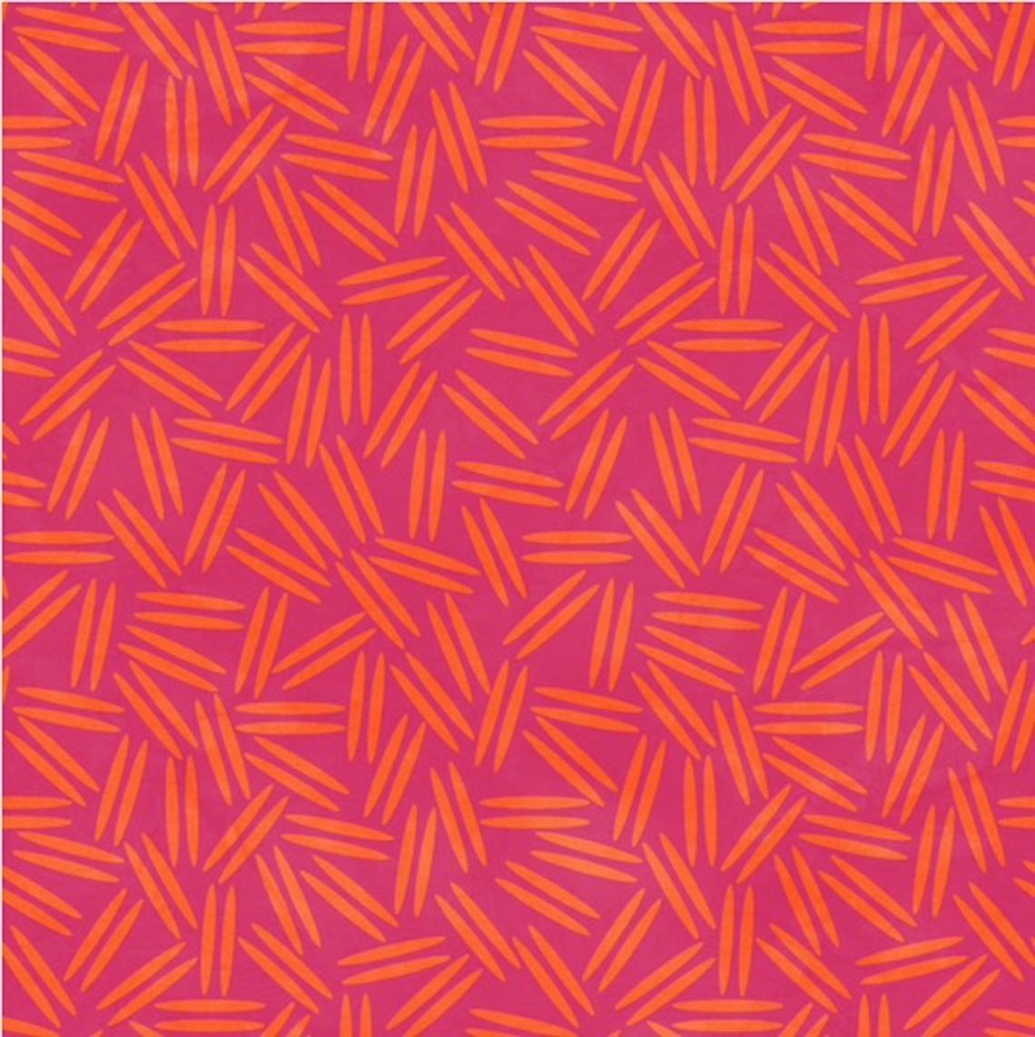 Quilting Fabric with Geometric Lines in Orange on Pink from Twist & Shout by Rivers Bend for Mid West Textiles- Patchwork & Quilting