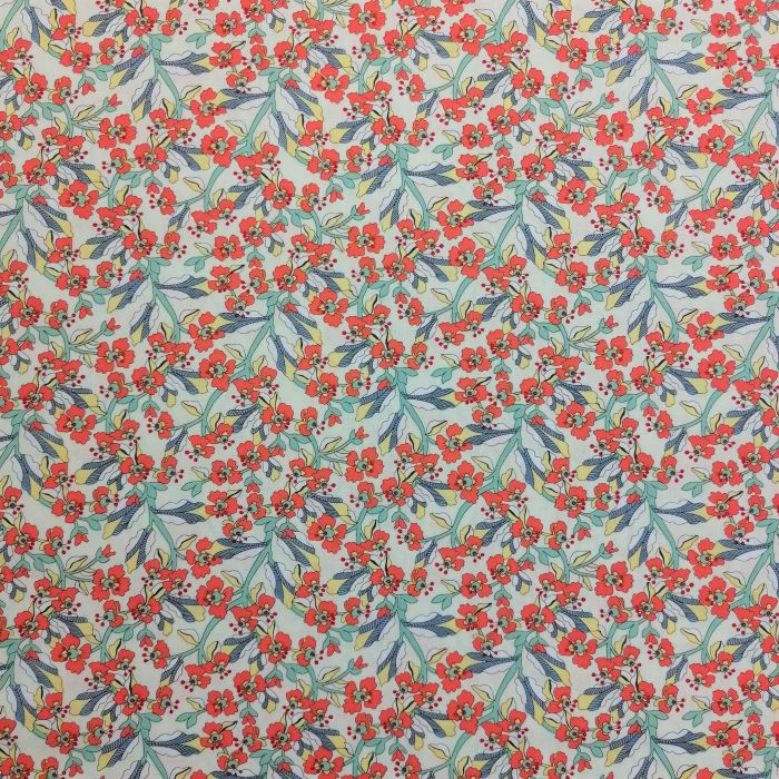 Cotton Poplin Fabric on Cream with Orange Flowers