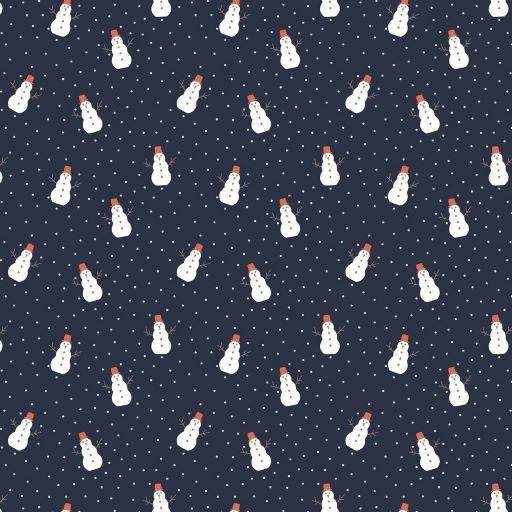 Cotton Poplin Fabric in Navy with Snowmen