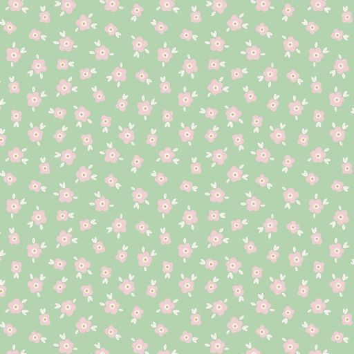 Cotton Poplin Fabric in Light Green with Flowers