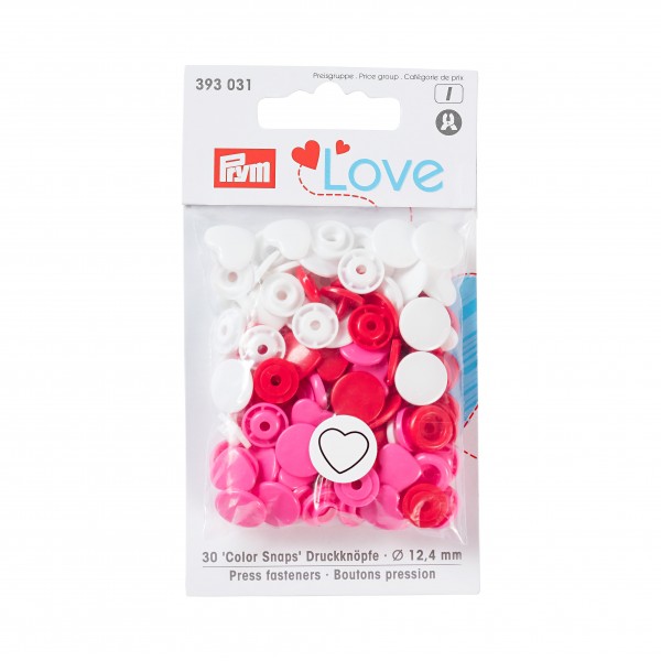 Snap Fasteners - 12.4mm Heart Shape in Red, Pink and White by Prym Love 393 031