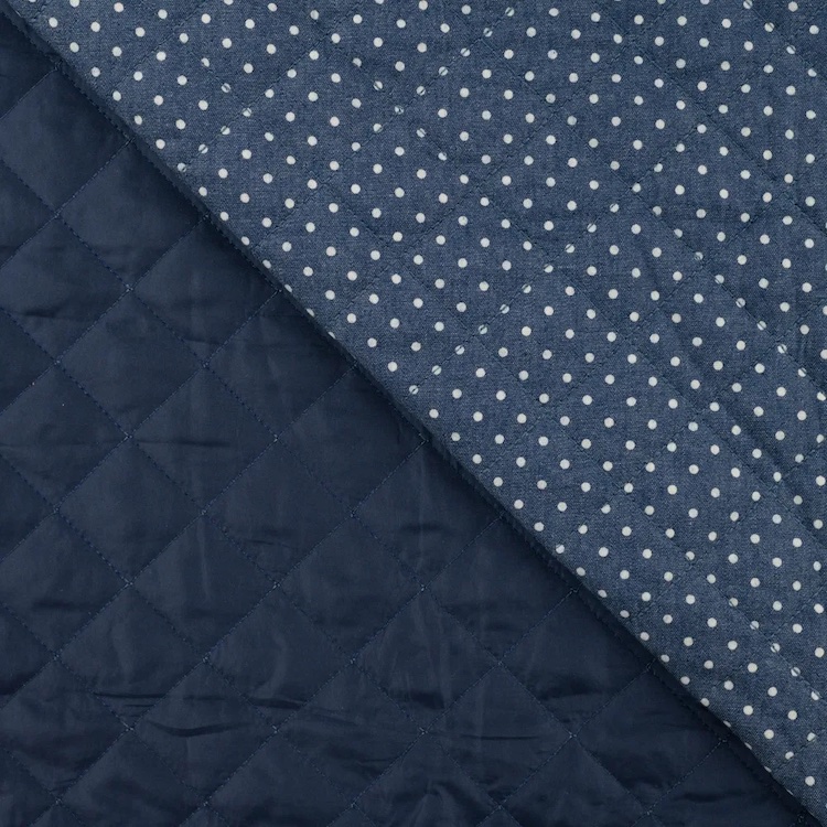 Quilted Chambray Fabric with Dots on Blue