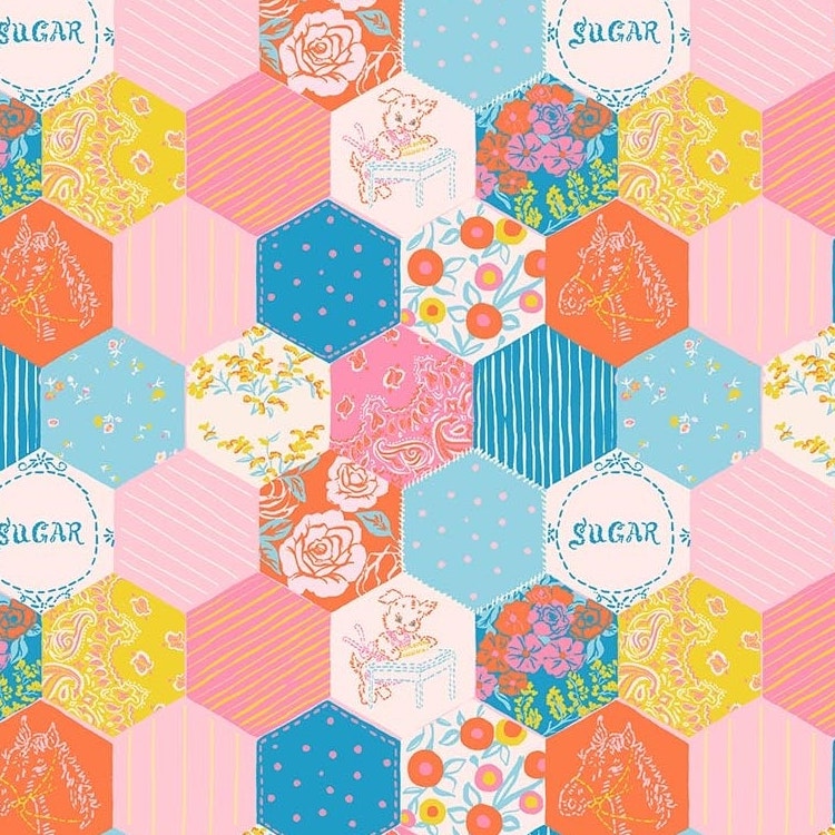 Quilting Fabric - Vintage Hexagons from Thrift Shop by Louise Pretzel for Figo 90760-21 