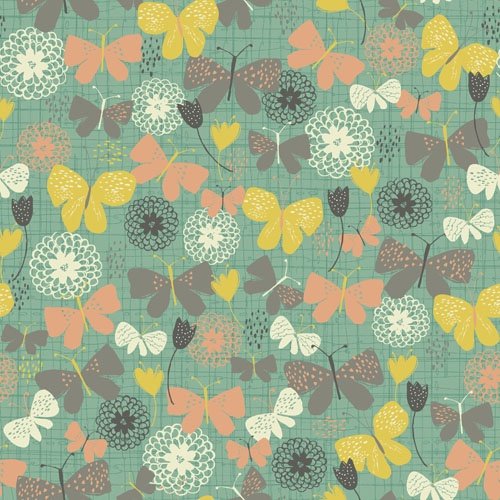 Quilting Fabric - Butterfly on Green from Bloom by Amylee Weeks for Quilting Treasures 23930 H
