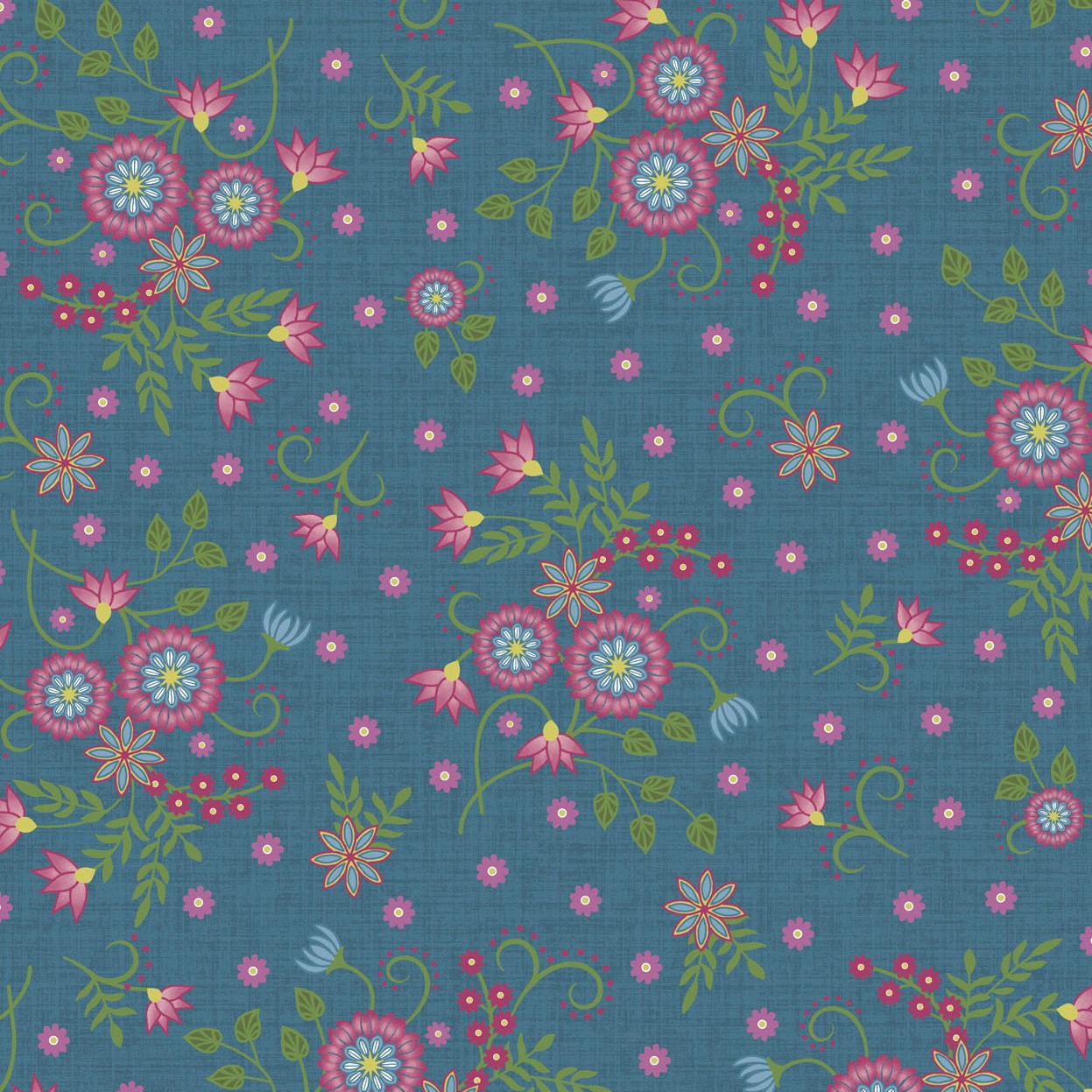 Quilting Fabric - Blue Floral from Flower and Vine by Monique Jacobs for Maywood Studio 9881 B