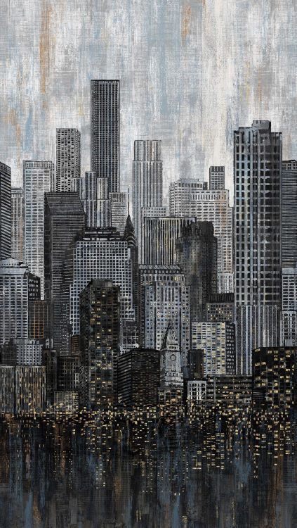 Quilting Fabric - City Scape in Blacks and Blue from City Lights by Nina Djuric for Northcott 23956 99