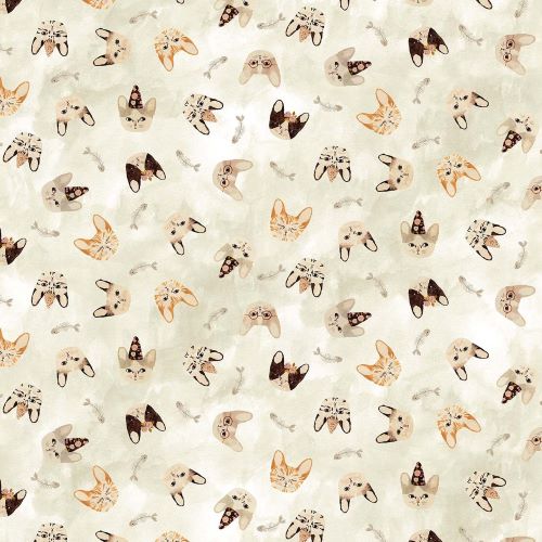 Quilting Fabric - Cat Faces from Marcel by Cecile Metzger for Figo Fabrics 90290 11