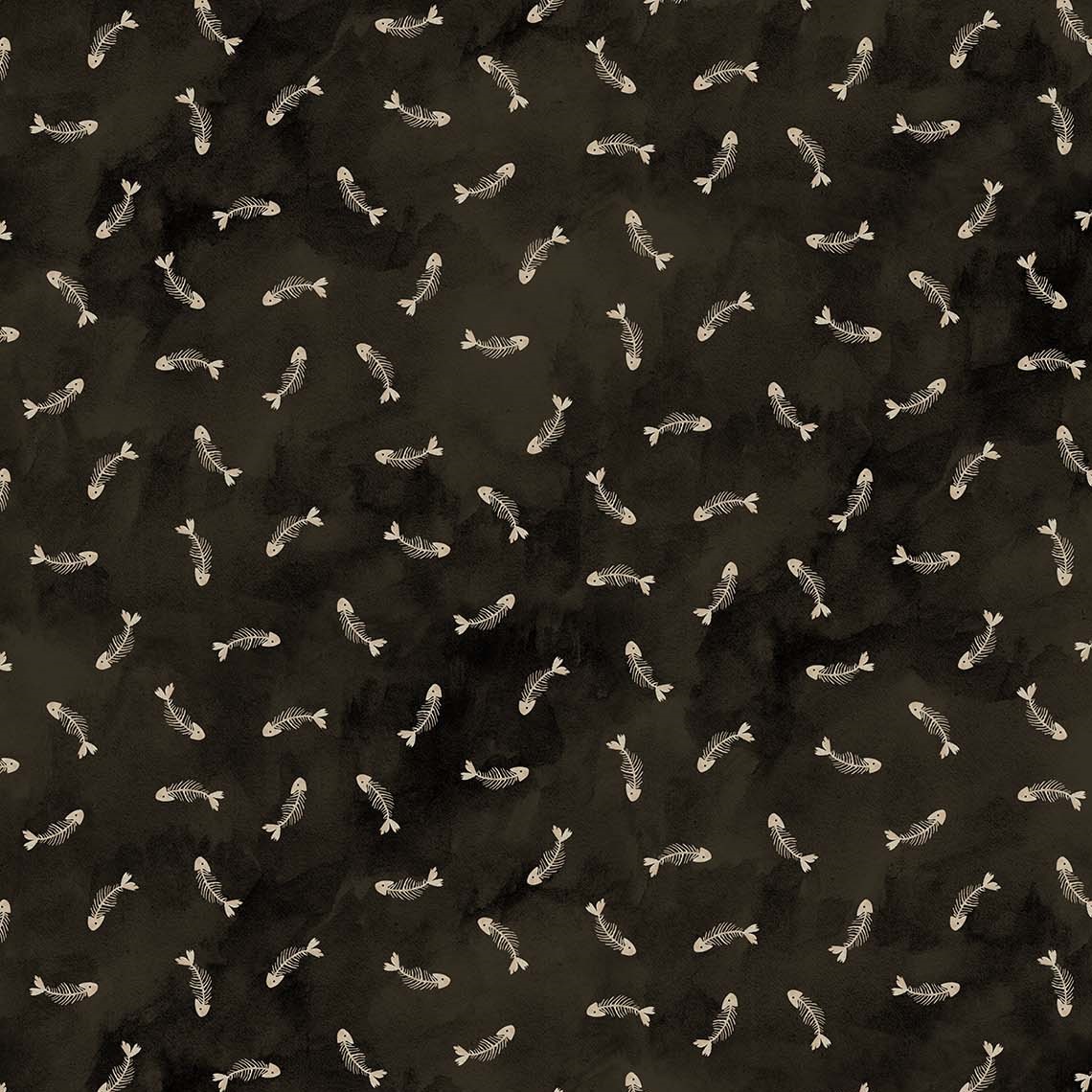 Quilting Fabric - Fish Bones on Black from Marcel for Figo Fabrics 