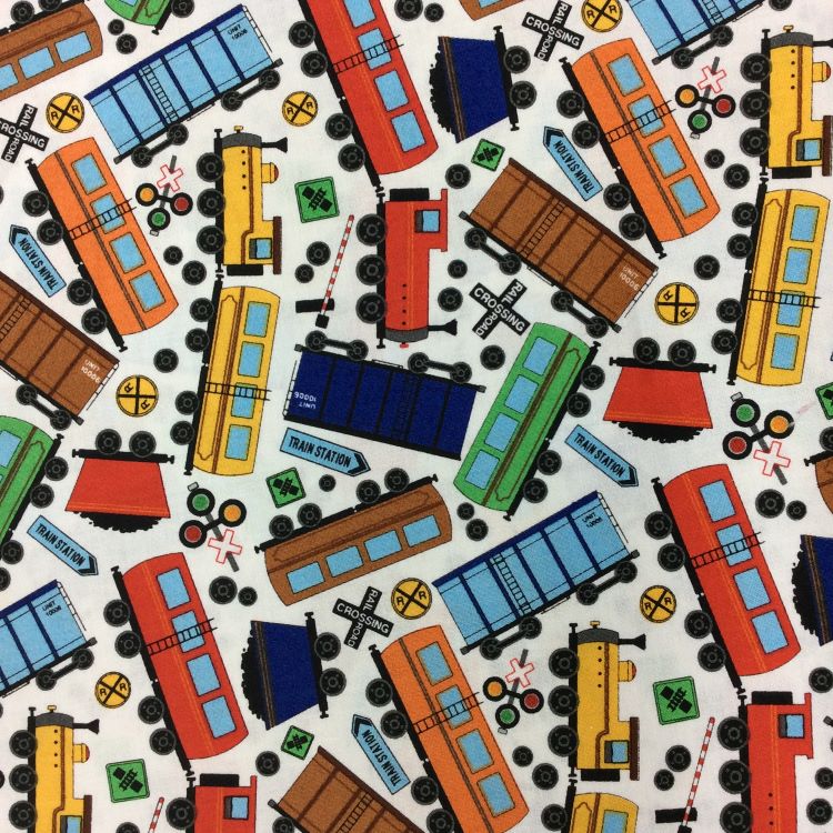 Quilting Fabric - Trains on White from Connector Playmats by Deborah Edwards for Northcott Fabrics 21141 10