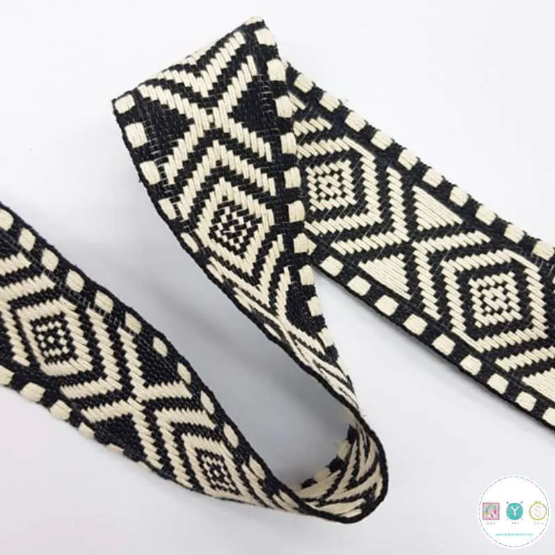 Bag Webbing - Black Aztec Braid 38mm Wide