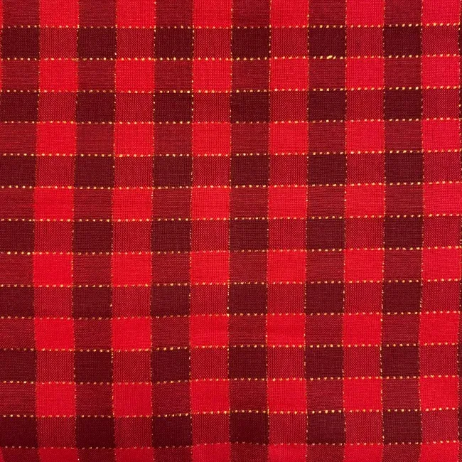 Quilting Fabric - Yarn Dyed Chritmas Check in Red with Woven Gold Accent