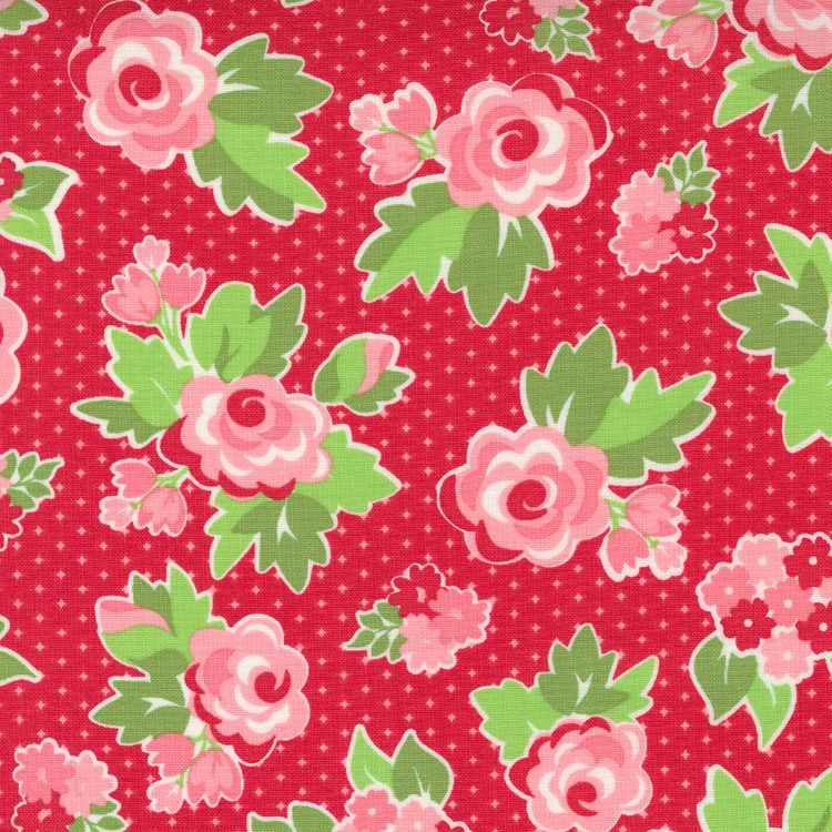 Quilting Fabric - Floral on Dots in Red from Love Lily by April Rosenthal for Moda 24110 12