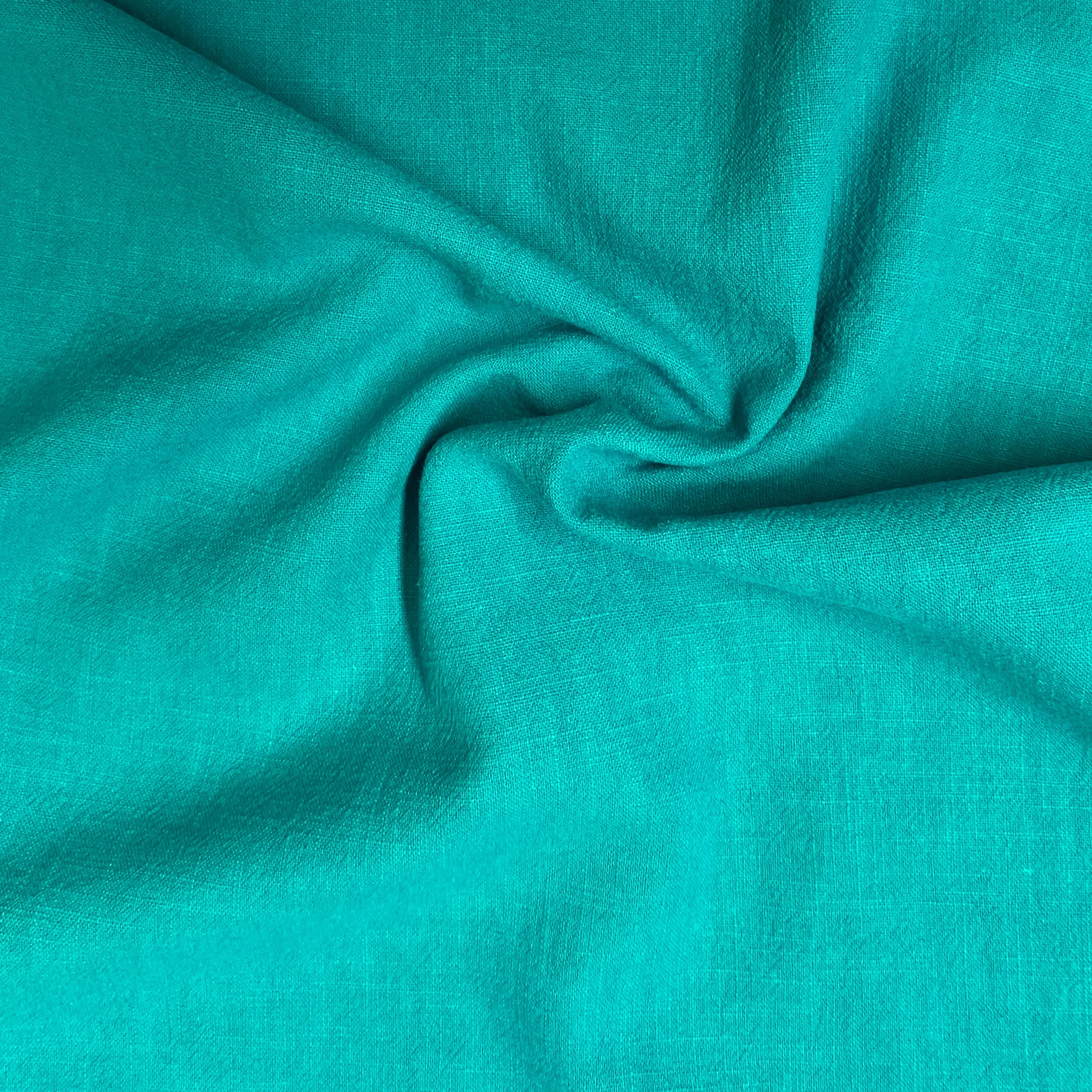 REMNANT -  0.57m - Stone Washed Linen Fabric in Jade Green