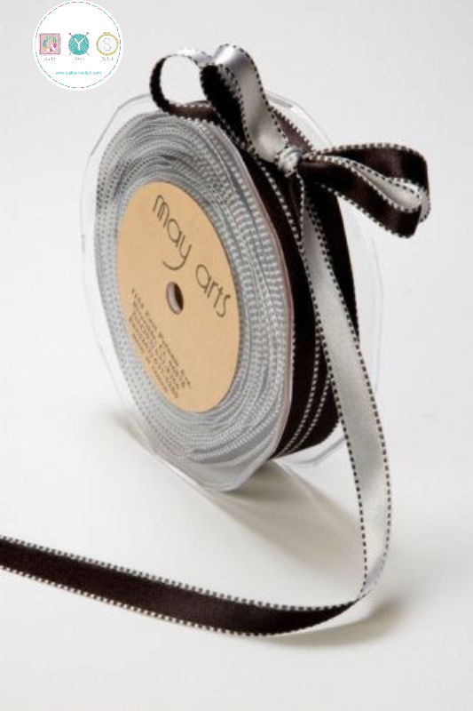 10mm Reversible Satin Ribbon in Black and Silver