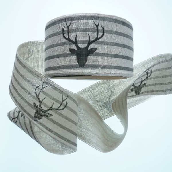 65mm Woven Ribbon with Stag on Stripes