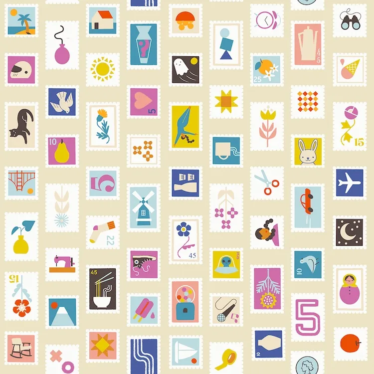 Quilting Fabric - Stamps on Cream from Salutations by Rashida Coleman Hale for Ruby Star Society RS1089 11