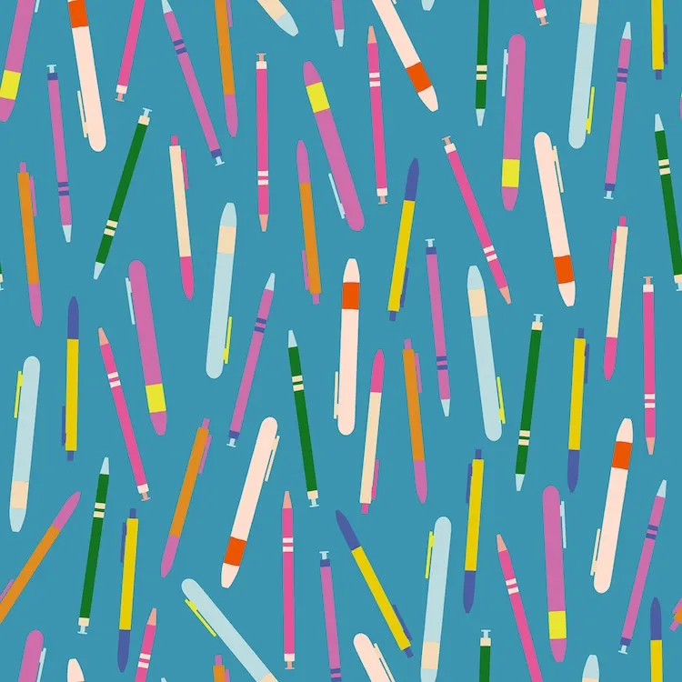 Quilting Fabric - Pens on Blue from Salutations by Rashida Coleman Hale for Ruby Star Society RS1093 14
