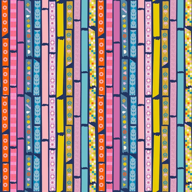 Quilting Fabric - Washi Tape Stripes on Navy Blue from Washi Plus by Rashida Coleman Hale for Ruby Star RS1100 13