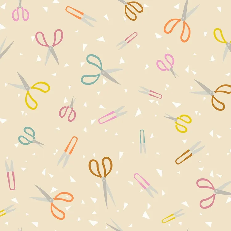 Quilting Fabric - Scissors and Snips on Cream from Papercuts 2 by Rashida Coleman Hale for Ruby Star Society RS1111-11