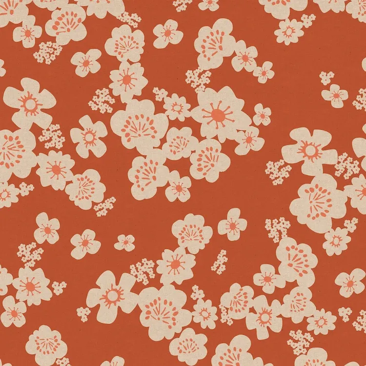 Cotton Linen Canvas - Floral on Rust Orange from Papercuts 2 by Rashida Coleman Hale for Ruby Star Society RS1115 20L