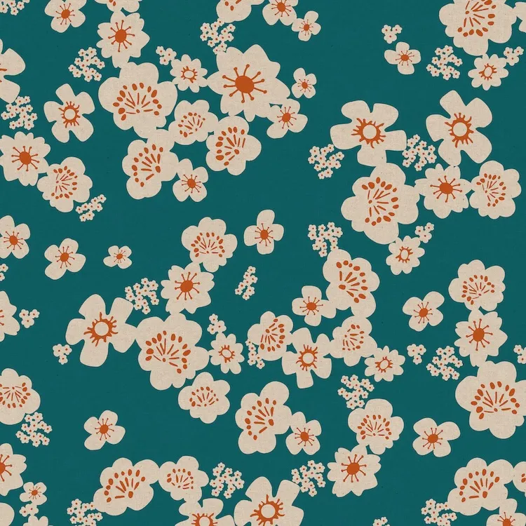 Cotton Linen Canvas - Floral on Teal Blue from Papercuts 2 by Rashida Coleman Hale for Ruby Star Society RS1115 26L