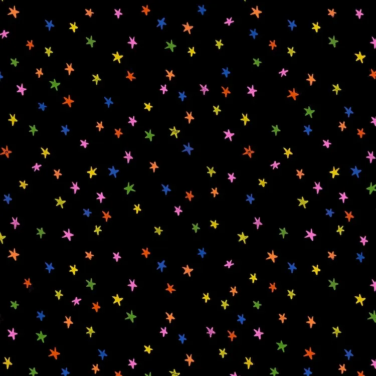 Quilting Fabric - Small Rainbow Stars on Black from Starry by Alexia Abegg for Ruby Star RS4110 63
