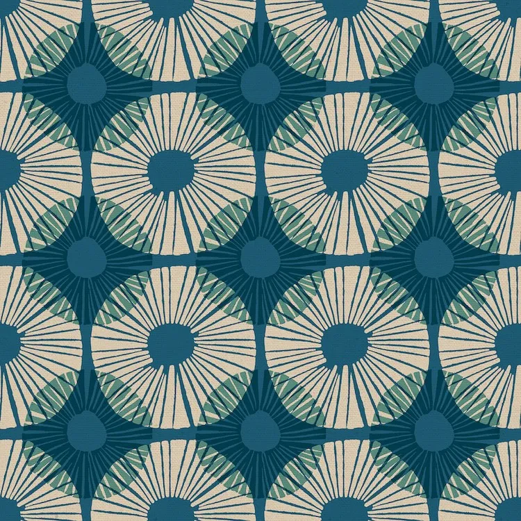 Cotton Linen Canvas - Geometric Overlapped Circles on Teal Blue by Jen Hewett for Ruby Star Society RS6056 19L