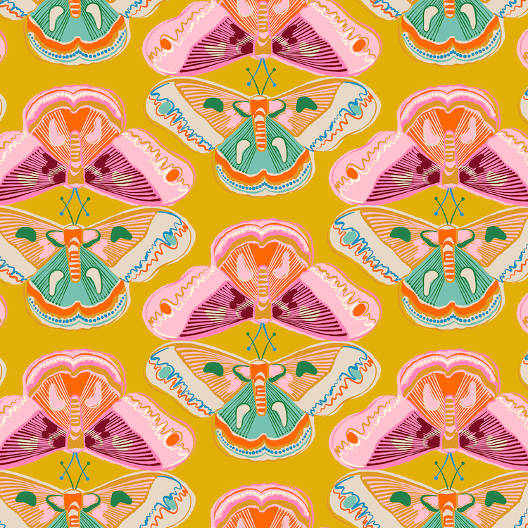 Quilting Fabric - Large Moths on Golden Yellow from Curio by Melody Miller for Ruby Star Society RS0059 12