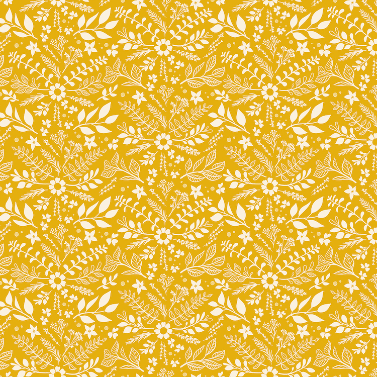 Quilting Fabric - Flowers and Leaves on Golden Yellow from Curio by Melody Miller for Ruby Star Society RS0062 12