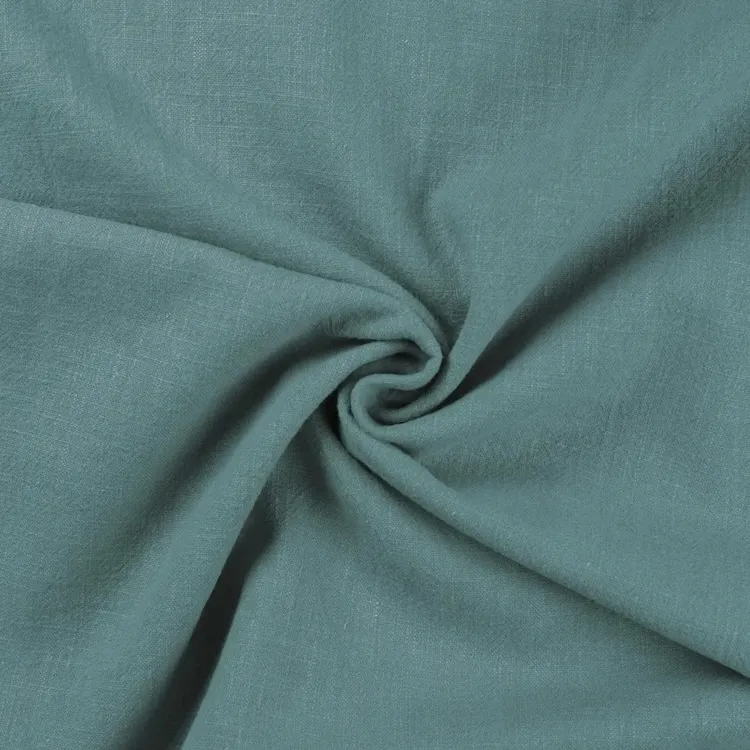 Stone Washed Linen Fabric in Dark Mint Blue