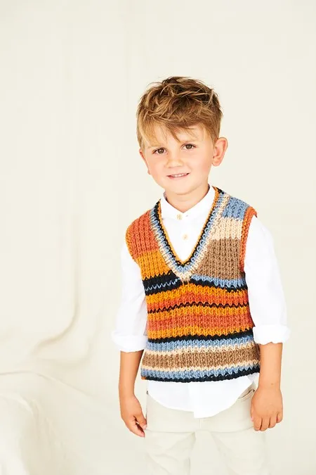 Knitting Pattern - Chunky Kids Sweater and V Neck Vest by Stylecraft 10045