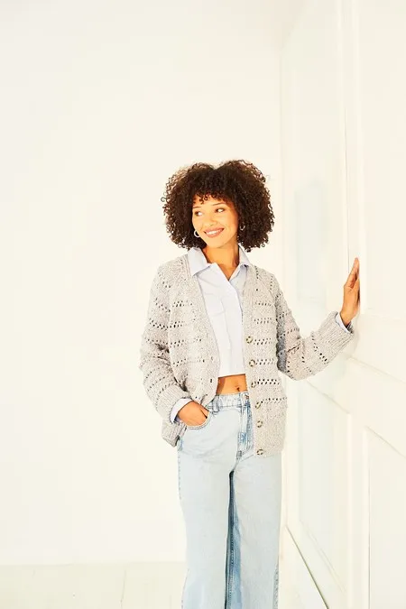 Knitting Pattern - Aran Lace Stripe Cardigan by Stylecraft 10157